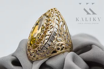 14K жълто злато Жълт перидот Пръстен Винтидж бижута vrc090y